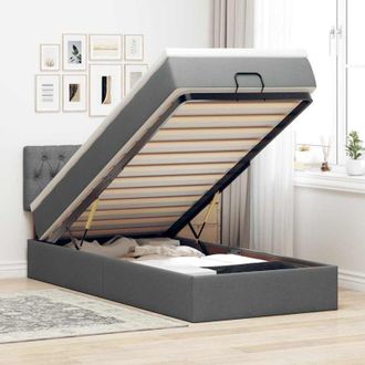 vidaXL Vidaxl - Cama Otomana Con Colch&oacute;n Y Led Tela Gris Oscuro 80x200cm