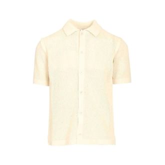 Maison Kitsun&eacute; Cardigans, male, Beige, Size: L Open Knit Short Sleeve Cardigan