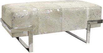 Pasargad Home Safari Cowhide Bench With Silver Steel Legs