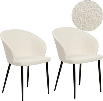 Beliani Conjunto De 2 Sillas De Comedor Retro Tapizadas Con Reposabrazos Color Blanco Crema Mason
