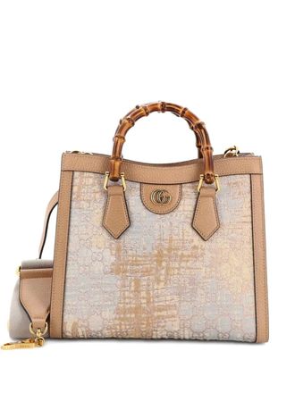 Gucci Diana NM Bamboo Handle Nishijin GG Silk Textile and Leather Small tote bag - Goud