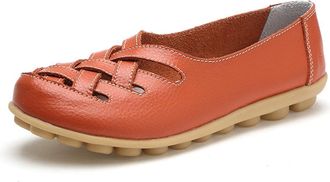 Generic Womens Orthopedic Comfort Loafers Stylish Orthopedic Leather Shoes Hollow Soft Flats Sandals Slip-On Shoes (Orange,3.5)