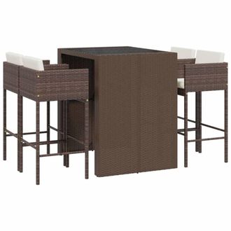 Berkfield Home 5 Piece Garden Bar Set with Cushions Brown Poly Rattan