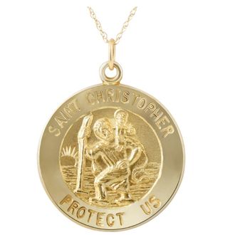 Pompeii3 14k Yellow Gold St. Christopher Medal Pendant 1 Tall 3 Grams