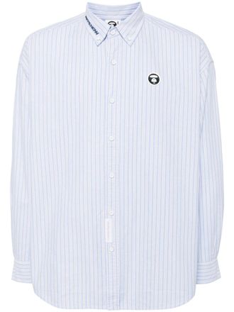 Aape By A Bathing Ape logo-patch striped shirt - men - Cotton - L - Blue
