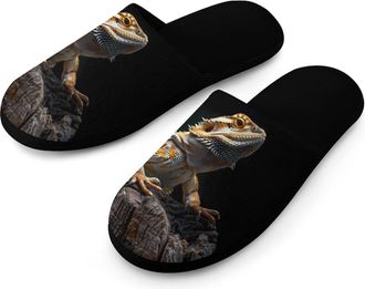 Generic Lizards Bearded Dragon Warm Mens Slippers Slip On Soft Fleece House Shoes Winter Indoor Outdoor