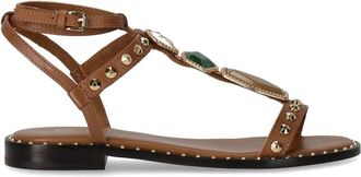 Ash Kaneel Platte Sandaal met Studs - Dames - Sandalen - Bruin - 37 EU - Leer - Schoenen