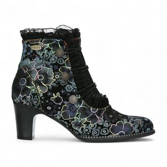 Laura Vita Laura Vita Elcodieo 224 Blue Floral Womens Gothic Victorian Leather Ankle Heeled Boots - Size EU 40