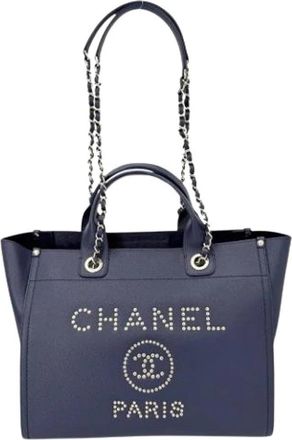 Chanel Pre-owned Vintage Tote Bag - Dames - Vintage Shopper - Blauw - ONE Size - Leer - Vintage