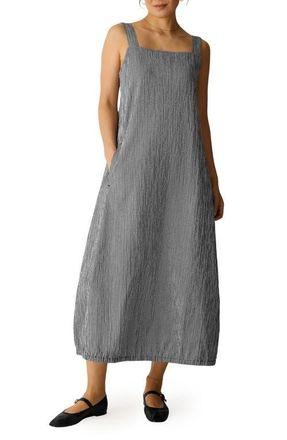 Eileen Fisher Check Sleeveless Stretch Organic Cotton Lantern Maxi Dress in Black/White at Nordstrom, Size X-Large