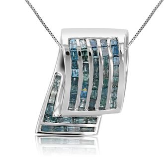 Vir Jewels 2.30 cttw Blue Diamond Baguette Pendant Necklace 14K White Gold with 18 Inch Chain