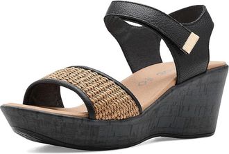 Naot Summer Raffia Womens Wedge Shoes Soft Black Leather/Gold Brown Raffia : EU 41 (US Womens 10) M
