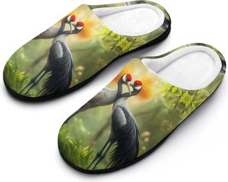 Generic Gray-crested Cranes Womens Cotton Slipper Comfortable Cozy Plush Slippers Anti-Skid Indoor House Closed Toe Shoes