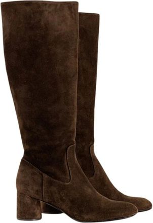 AGL Agl, Schoenen, Dames, Bruin, 40 1/2 EU, Leer, Bos Suede Rits Laars 4,5cm Hak