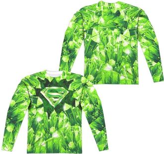 Gildan Superman Kryptonite Shield (Front/Back Print) Long Sleeve Adult Poly Crew Tee / T-Shirt