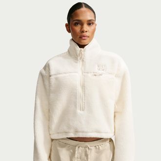 Nike Womens SKIMS Sherpa Oversized 3/4-Zip Jacket in White | IV6650-115