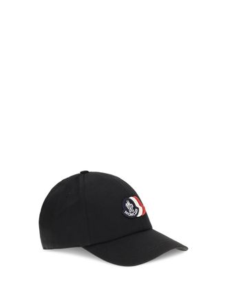 Moncler Mens Baseball Cap With Tricolour Logo Black Cotton Hats E Hairbands