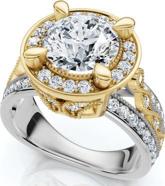 Pompeii3 Vintage Filigree Diamond Halo Engagement Ring 14k Two-Tone Gold