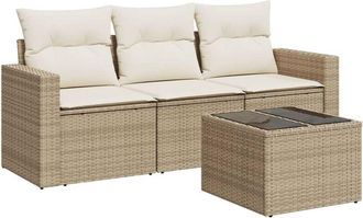 vidaXL Juego De Sof&aacute;s Jard&iacute;n Con Cojines 4 Pzas Rat&aacute;n Sint&eacute;tico Beige Vidaxl