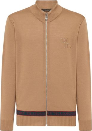 Billionaire Boys Club logo-embroidered zip-up jumper - men - Merino/Silk - XXXL - Neutrals