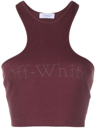 Off-white logo-print ribbed-knit racerback top - women - Elastane/Cotton - L - Red