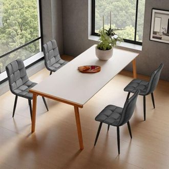 OEM Sillas Comedor - Set De 4 - Terciopelo Antracita - Dise&ntilde;o Escandinavo - Patas De Metal Negro
