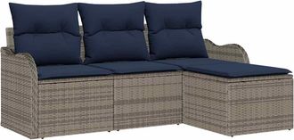 vidaXL Conjunto De Sof&aacute; De Jard&iacute;n Gris Rat&aacute;n Sint&eacute;tico Vidaxl