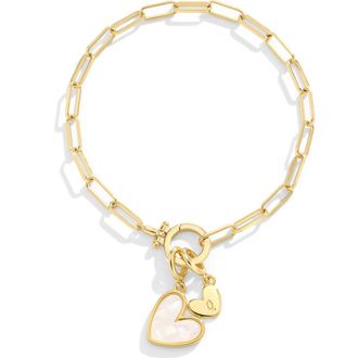 Mint & Lily Mother Of Pearl Initial Heart Charm Bracelet in Letter Q at Nordstrom, Size 7.5