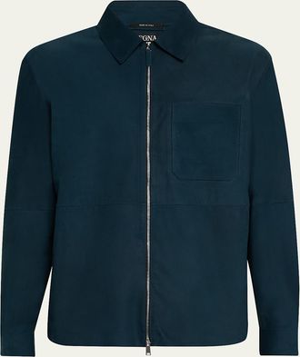 Ermenegildo Zegna Mens SECONDSKIN Leather Full-Zip Overshirt
