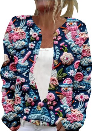 Generic Christmas Cardigans for Women UK Funny Xmas Tree Print Button Up Jumpers Open Front Warm Comfy Vintage Knitted Sweaters Lightweight Fall Outfits Women