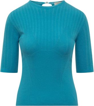 Lanvin Blue Ribbed Crew Neck Top