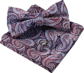 Alizeal Mens Paisley Retro Pre-tied Bow Tie Set Classic Party Wedding Bowtie, Pocket Square and Cufflinks Set, Blue+Maroon