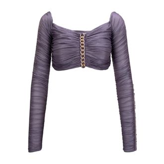 Elisabetta Franchi Long Sleeve Tops, female, Purple, Size: XL Square Neck Long Sleeve Top