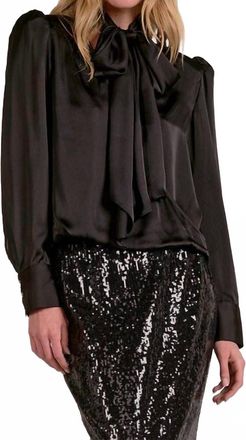 Elan Tie Neck Long Sleeve Top In Black