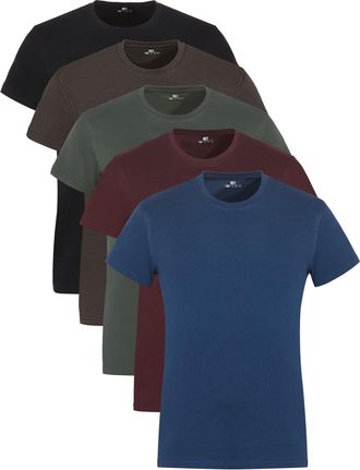 Lower East Mens Le105 T-Shirt, Black, Dark Green, Burgundy, Denim Blue, Brown Grey, M (Pack of 5)