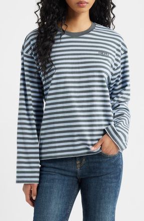BDG Stripe Long Sleeve Boxy Cotton Top in Blue Stripe at Nordstrom, Size X-Small