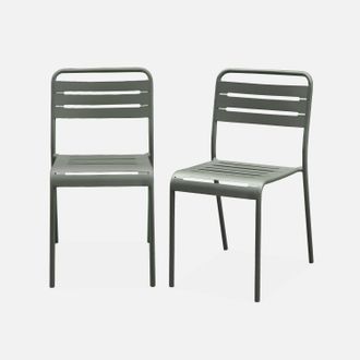 Sweeek Sweeek - Silla De Jard&iacute;n De Acero, Set De 2, Amelia, Verde Kaki, 44x52x79 Cm