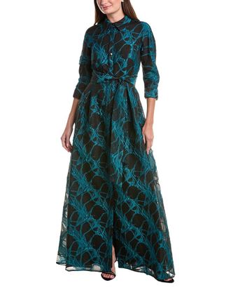 Teri Jon by Rickie Freeman Organza Web Pattern Shirt Gown