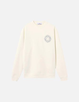 Stone Island Mens Stone Island Cotton Fleece Compass Logo Print Ivory Sweatshirt - Cream - Size: 40