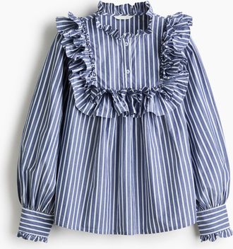 H&M Baumwollbluse mit Volants - Blue