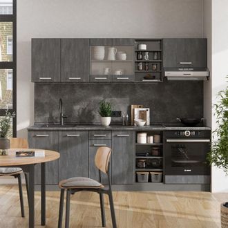 Vicco Mueble De Cocina R-line, Hormig&oacute;n Negro/antracita, 240 Cm Et M&aacute;rmol