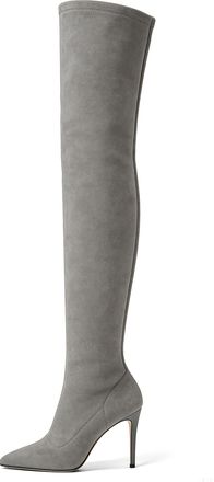 elashe Womens Suede Winter Grey Thigh High Long Boots Over The Knee Heeled Boots for Women 10 CM(4 Inches) Stiletto Heel, Pointed Toe Ladies Knee High Side Z