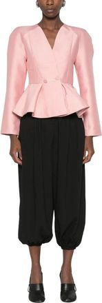 Stine Goya Jassen, Dames, Roze, S, Leer, Peplum V-hals Jas