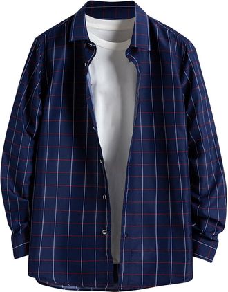 Generic Fashion Striped Dress Shirts for Men Casual Printed Loose Fitted Baggy Long Sleeve Button Down Boys Streetwear Hippie Shirt Comfortable Cotton Workwea