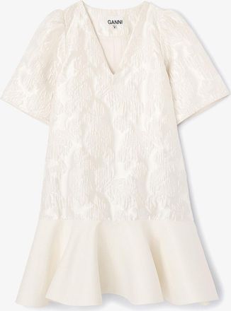 Ganni Satin Cloque Mini Dress - Size 8/10 White