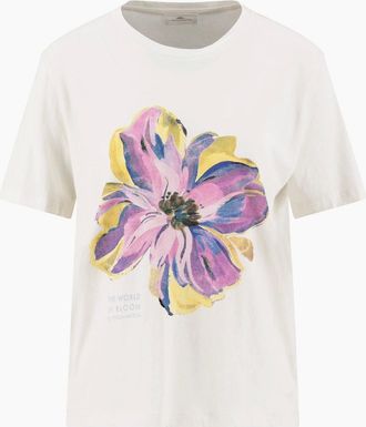 Fynch-Hatton Womens Flower T shirt - White - Size: 18/20