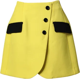 Dolce & Gabbana Yellow Wool Buttoned High Waist Mini Womens Skirt