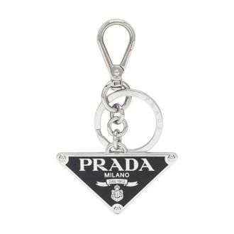 Prada Triangle Logo Metalen Sleutelhanger - Heren - Sleutelhangers & Tashangers - Zwart - ONE Size - Leer - Accessoires