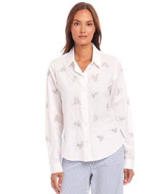 Karen Kane Eden Embellished Button Up Shirt In Off White