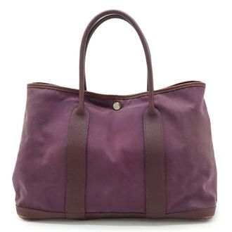 Herm&egrave;s Cassis Purple Toile Officier Handbag Tote Bag (Pre-Owned)